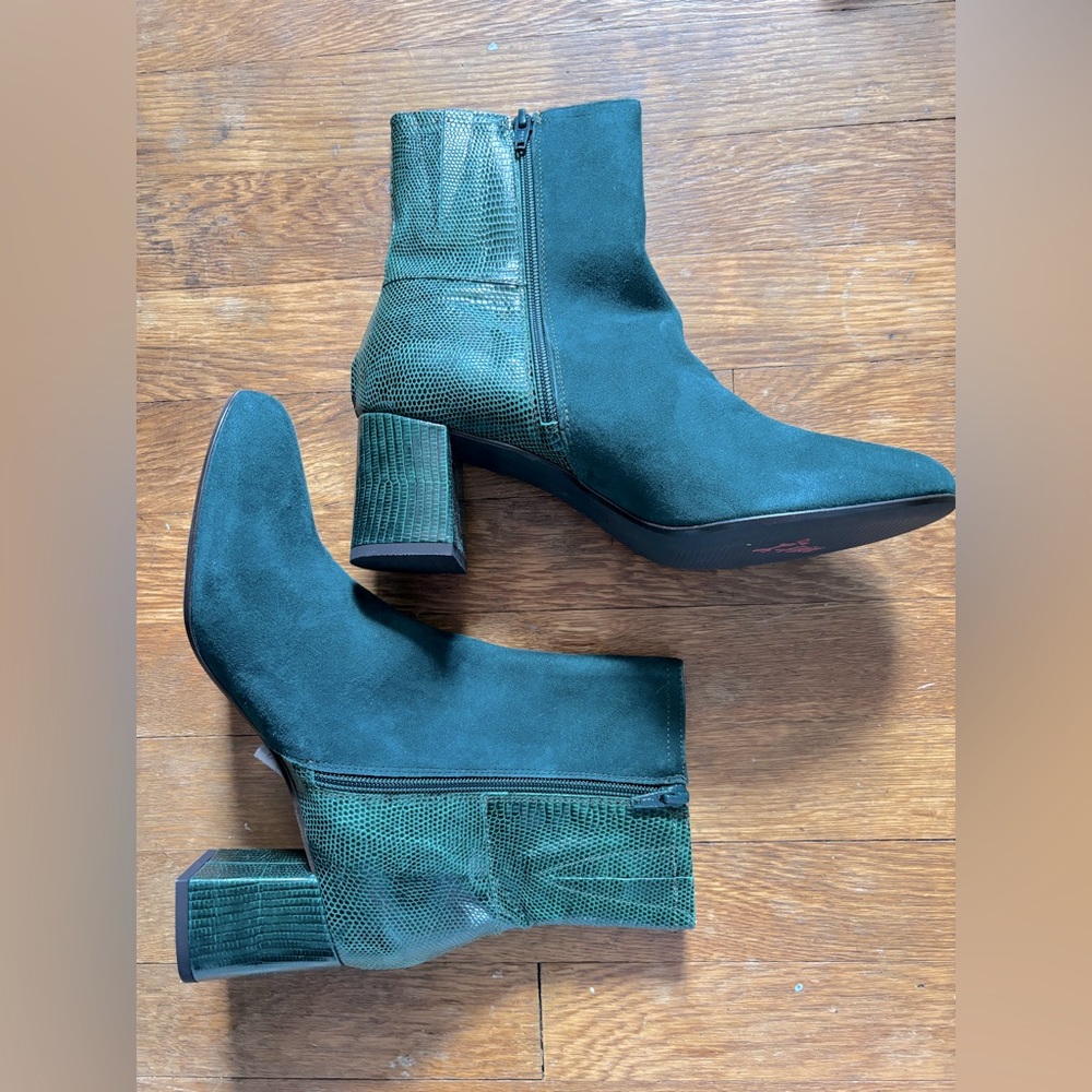 NIB Miss L Fire 41 10 “Jean” Leather and Suede Ankle Boots Side Zip